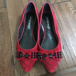 Naughty Monkey- Red Suede Pointy Toe Flats